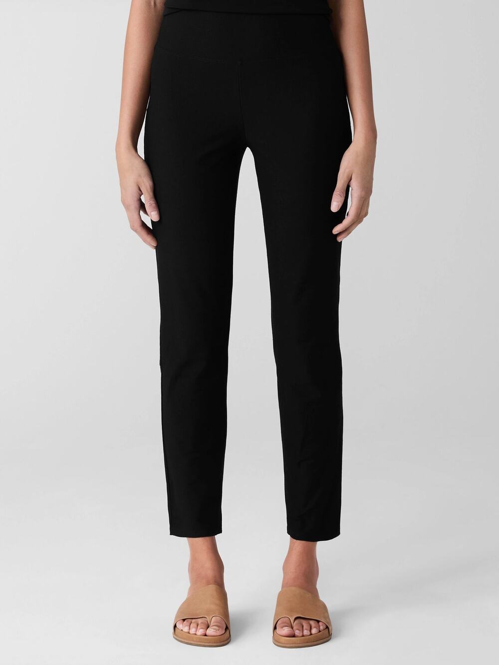 EILEEN FISHER Pants Sz XL Washable Stretch Crepe Slim Ankle Elastic Waist Black